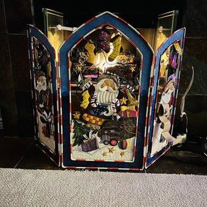 Fireplace Screen Christmas Scene SNOWMAN  Trifold  METAL  36" T  X  48" W